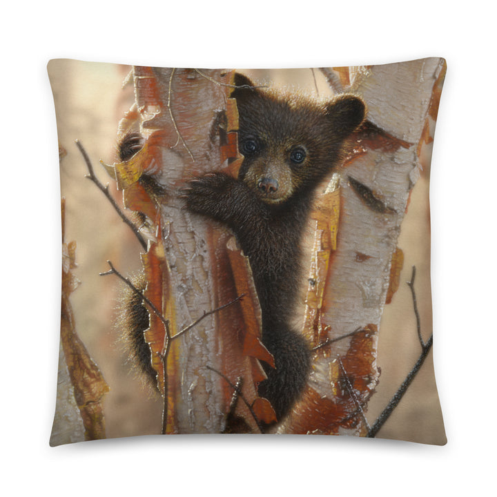 "Curious Cub" - Black Bear Cub Throw Pillow by Collin Bogle / Animal Decorative Cushion, Autumn Home Decor, Wildlife Art, Fall Decoration, Cute Animal Gift, Lodge, Cabin