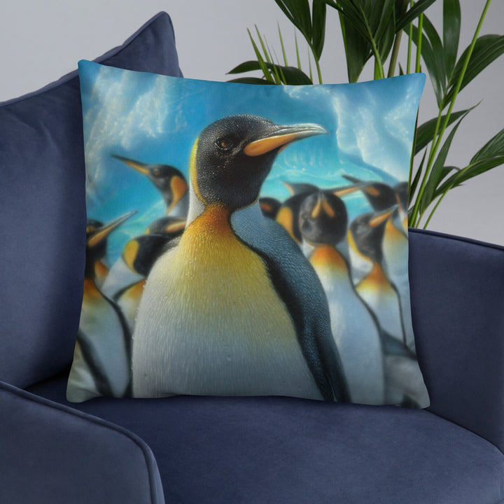 "Penguin Paradise" - Penguin Painting Throw Pillow by Collin Bogle / Penguin Decorative Cushion, Penguin Home Decor, Penguin Lover Gift, Wildlife Painting, Marine, Nautical, Bird