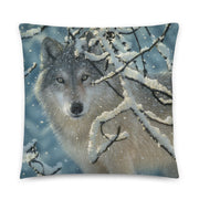 "Broken Silence" - Wolf Throw Pillow, Wolves Pillow, Wolf Art Cushion, Wildlife Home Decor, Wolf Lover Gift, Animal Decorative Pillow, Lodge, Cabin, Snow