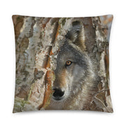 "Close Encounter" - Wolf Throw Pillow by Collin Bogle / Wolf Decorative Pillow, Lone Wolf Painting, Wildlife Art Cushion, Autumn Decor, Wolf Lover Gift, Lodge Decor, Cabin