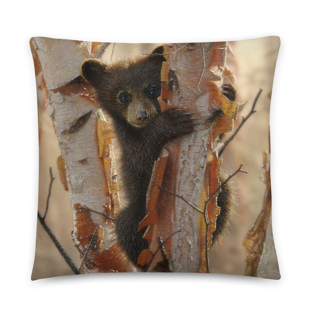 "Curious Cub" - Black Bear Cub Throw Pillow by Collin Bogle / Animal Decorative Cushion, Autumn Home Decor, Wildlife Art, Fall Decoration, Cute Animal Gift, Lodge, Cabin