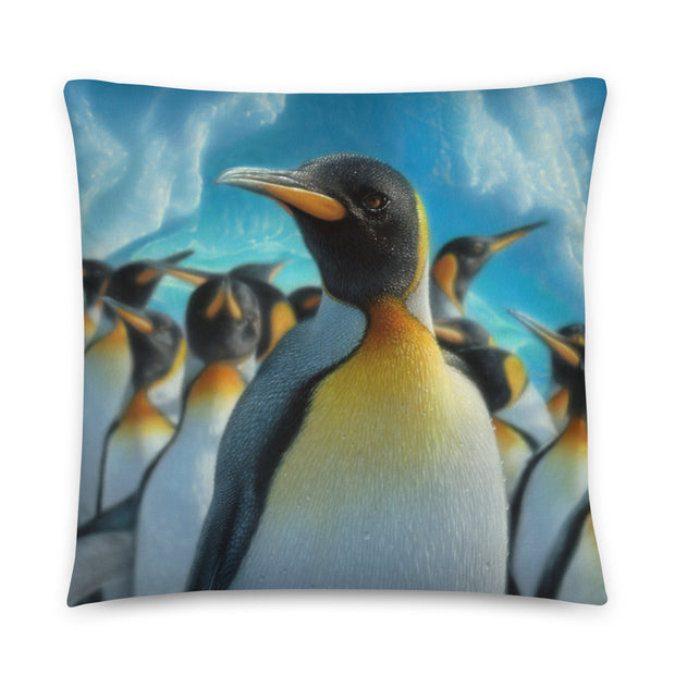 "Penguin Paradise" - Penguin Painting Throw Pillow by Collin Bogle / Penguin Decorative Cushion, Penguin Home Decor, Penguin Lover Gift, Wildlife Painting, Marine, Nautical, Bird