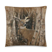 "Birchwood Buck" - Whitetail Deer Painting Throw Pillow by Collin Bogle, Deer Buck Decorative Cushion, Deer Home Decor, Deer Painting Gift, Wildlife Decor, Animal, Lodge, Cabin, Autumn