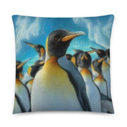 "Penguin Paradise" - Penguin Painting Throw Pillow by Collin Bogle / Penguin Decorative Cushion, Penguin Home Decor, Penguin Lover Gift, Wildlife Painting, Marine, Nautical, Bird