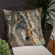 "Close Encounter" - Wolf Throw Pillow by Collin Bogle / Wolf Decorative Pillow, Lone Wolf Painting, Wildlife Art Cushion, Autumn Decor, Wolf Lover Gift, Lodge Decor, Cabin