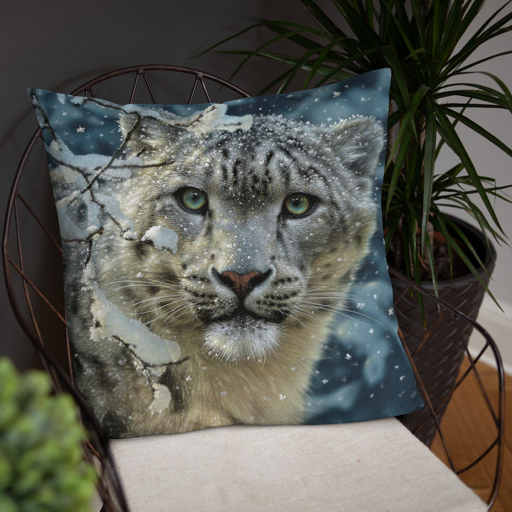 Snow Leopard Throw Pillow by Collin Bogle / Snow Leopard Decorative Cushion, Wildlife Art Decor, Snow Leopard Gift, Winter Home Decor, Animal Pillow, Lodge Decoration